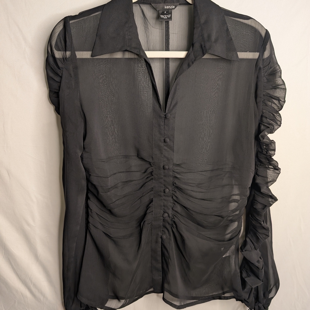 Kenzie Black Sheer Ruffled Blouse